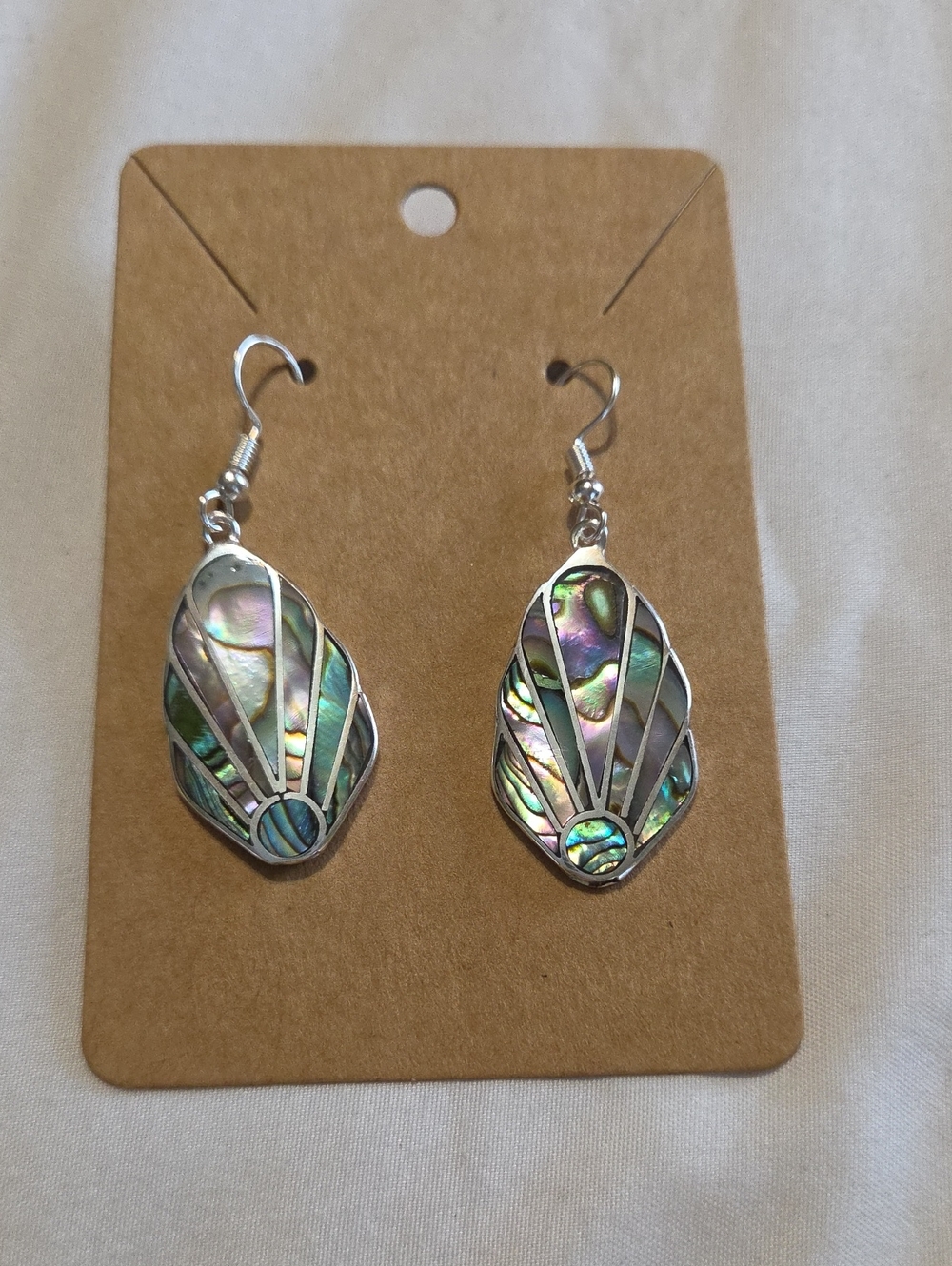 Abalone Shell Inlay Drop Earrings - Iridescent Green